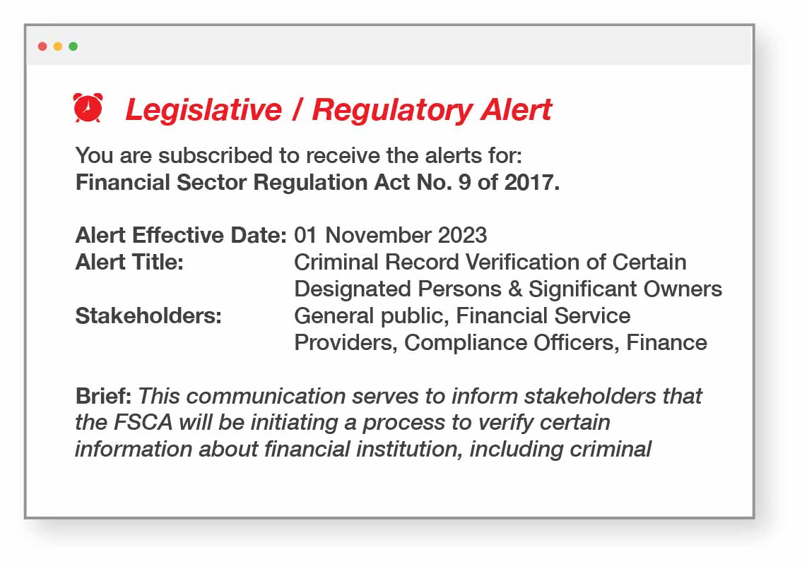 Legislative and regulatory tracking alert